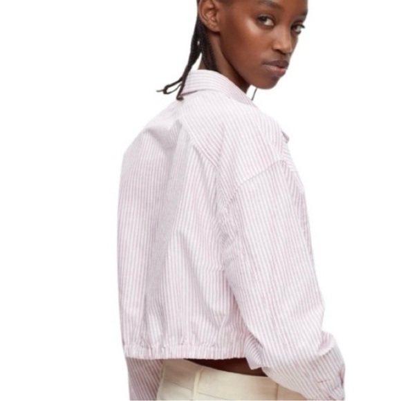 KOTN Striped Button-Up Cropped Egyptian Cotton Long Sleeve Striped Shirt XL - Picture 13 of 13